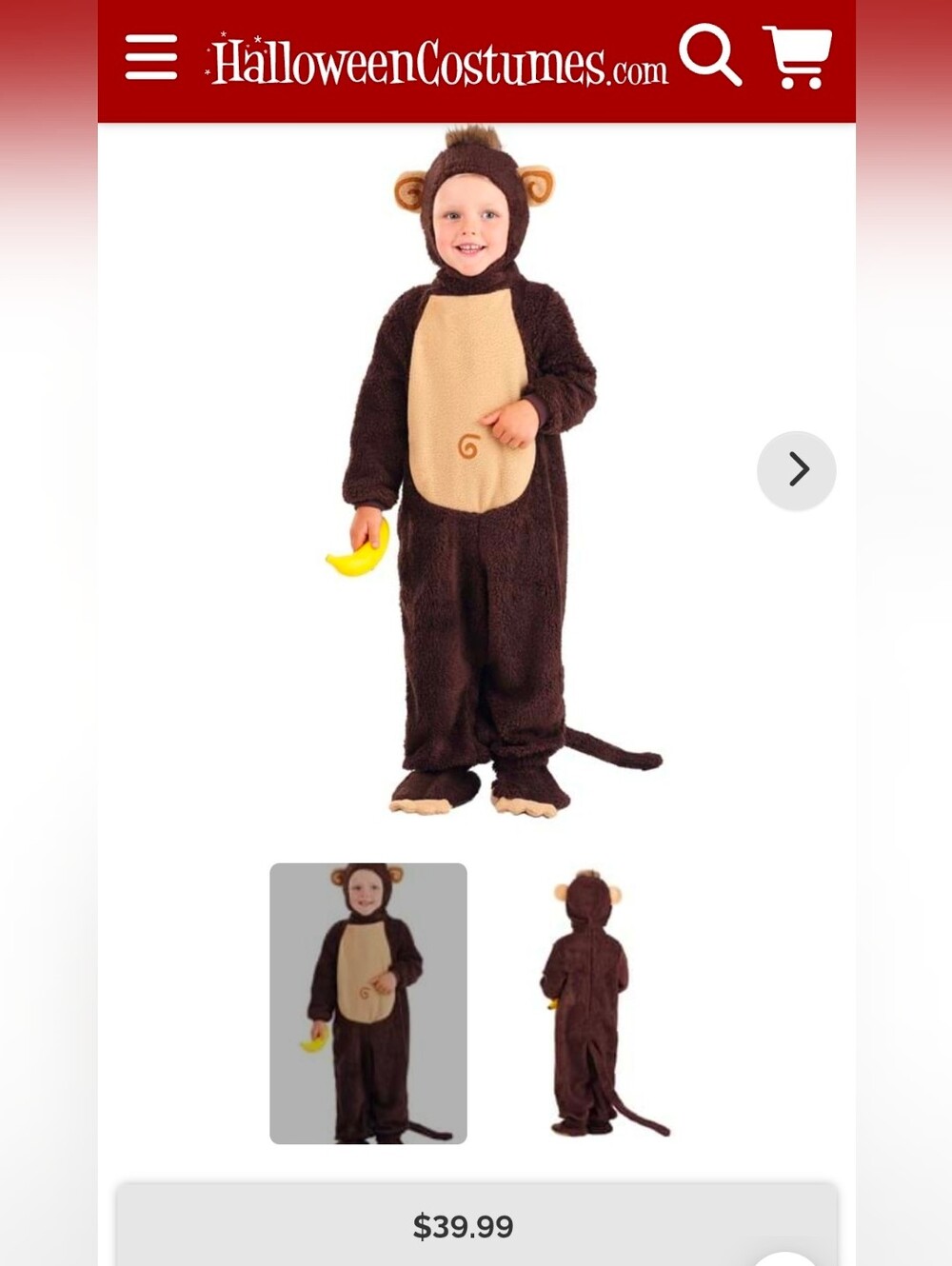Brown Monkey Jumpsuit With Headpiece And Paw Booties, 2T